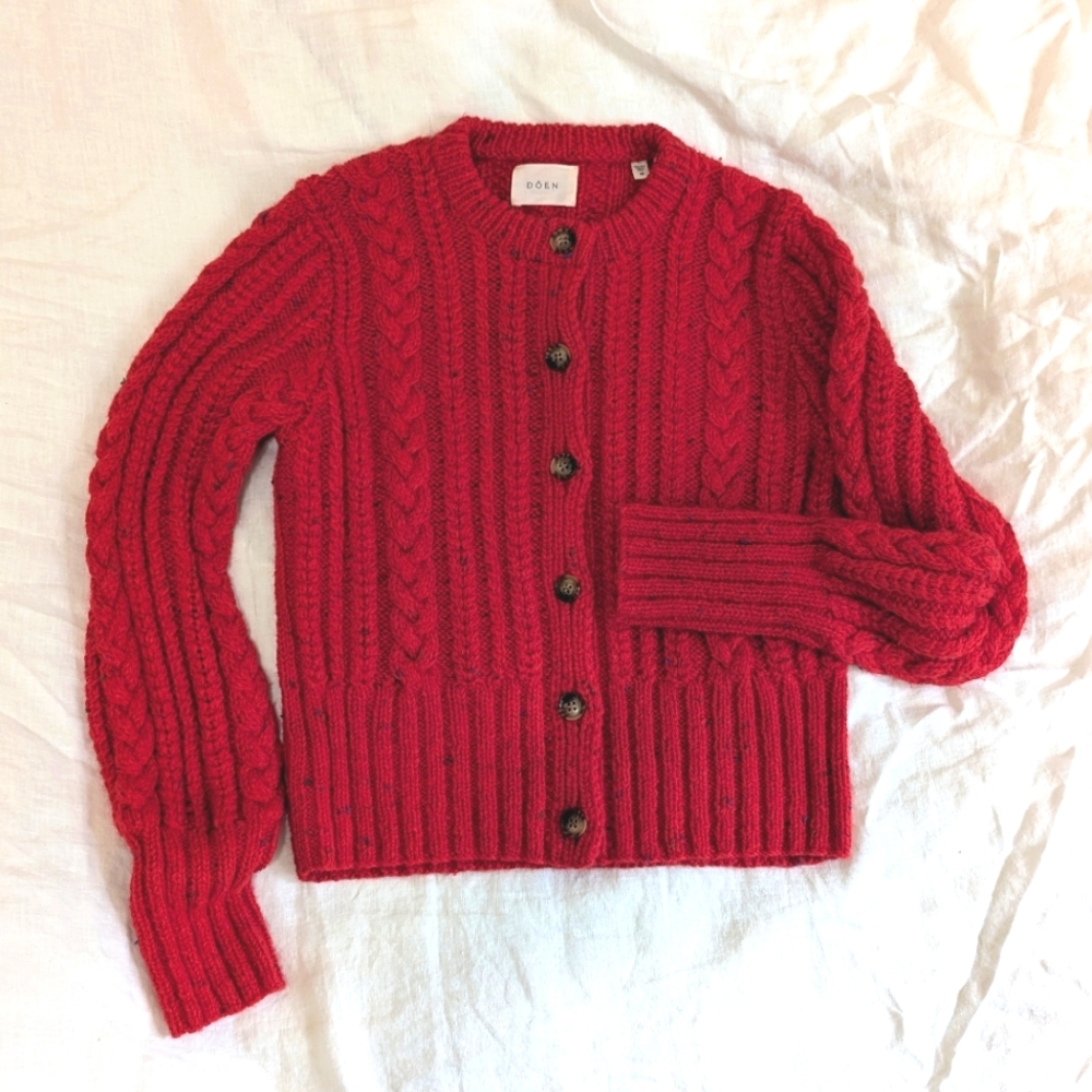 Doen Like New Audrey Cardigan in Red Sumac Wool Sweater Size Medium
